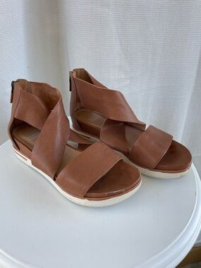 Eileen Fisher Brown Leather Crisscross Sneaker Sandals